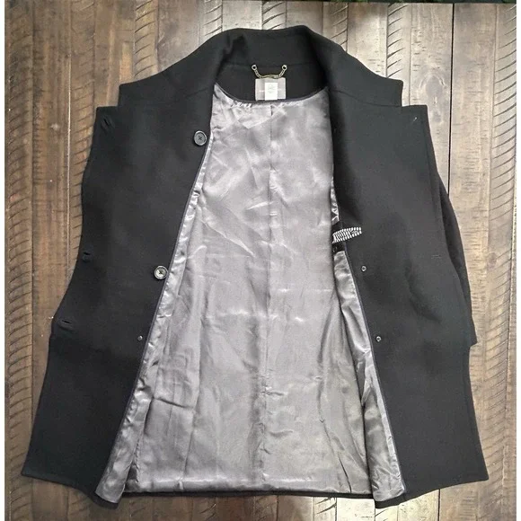 J.CREW Black Double-Breasted Long Coat Wool Cashmere Blend Collared Women 8 - Picture 6 of 7